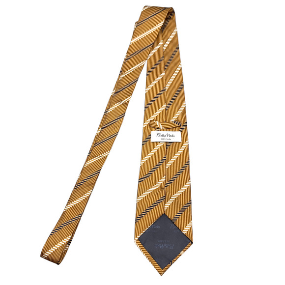 Bella Moda 100% Silk Dress Made in Italy Tie Gold Bold Stripe Pattern 60" 3.75" - Picture 3 of 10